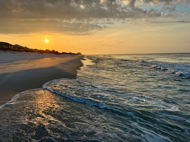 Navarre Beach at sunset over the Gulf